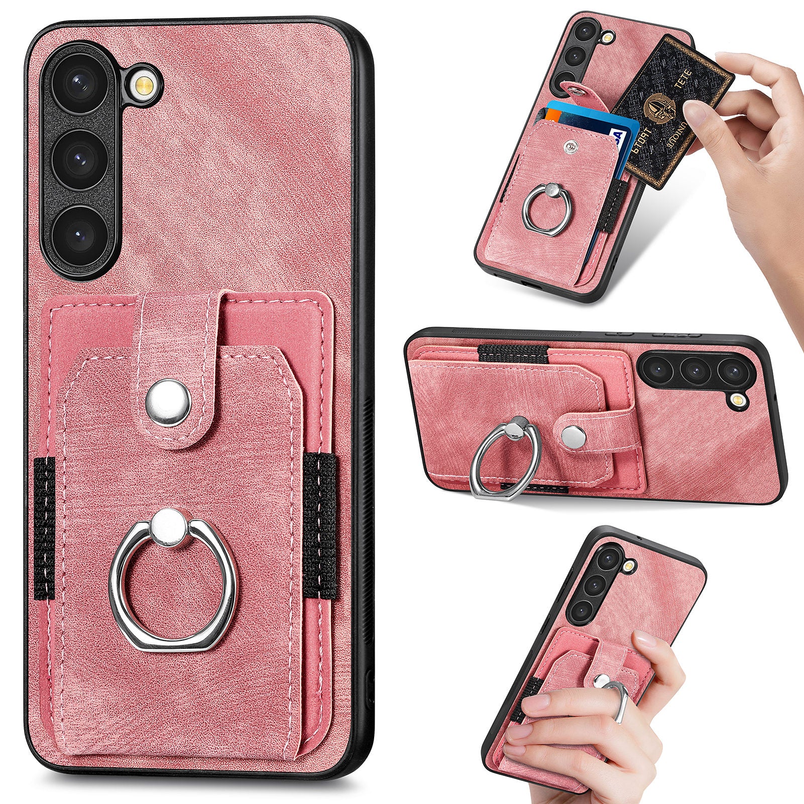 For Samsung Galaxy S23 Card Holder PU Leather PC TPU Cover with Ring Kickstand Phone Case For Samsung Galaxy S23 Card Holder PU Leather PC TPU Cover with Ring Kickstand Phone Case
